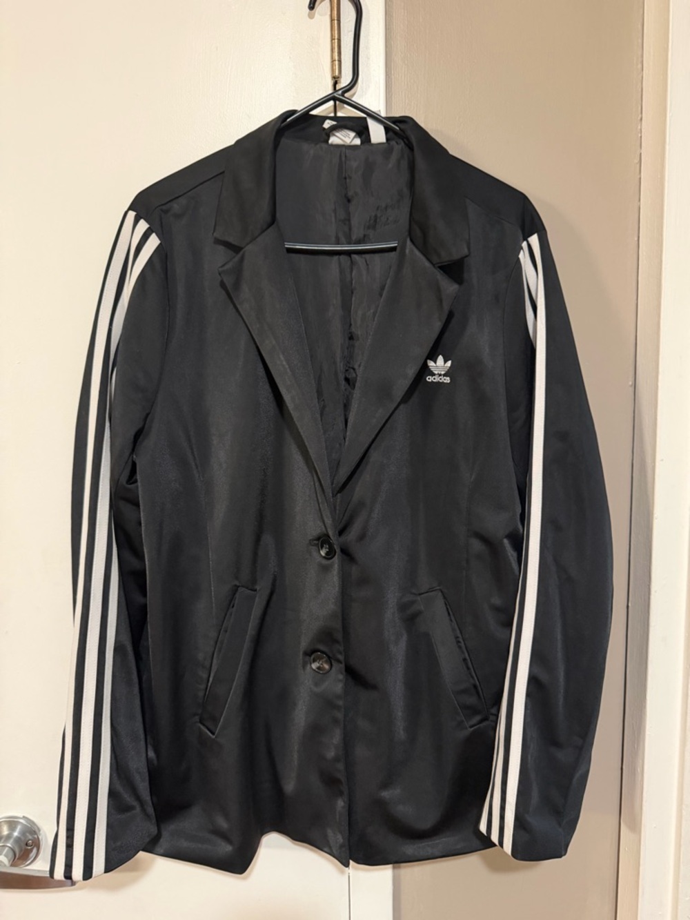 adidas Black Blazer Jacket with White Three-Stripes - Picture 3 of 8